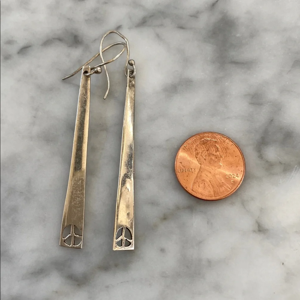 BOHO STERLING SVER PEACE SIGN EARRINGS - Picture 3 of 3